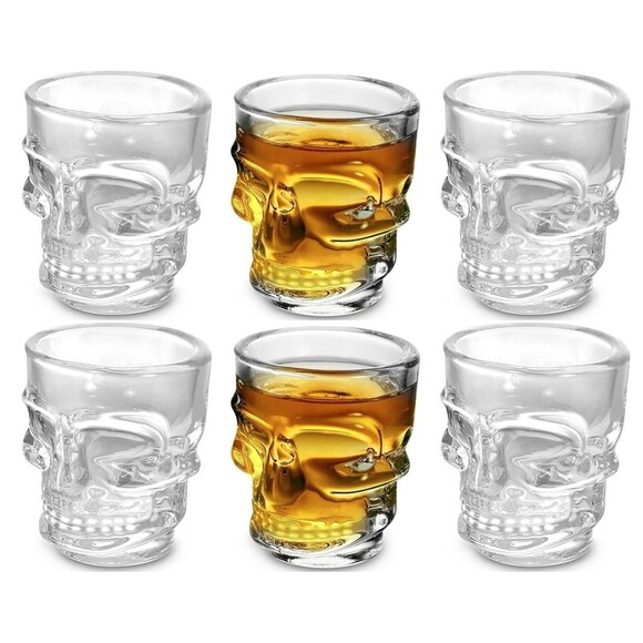 Halloween Shot Glasses Set 6 Glass SKULL 💀💀 1.75 oz / 51 ml - Picture 1 of 3